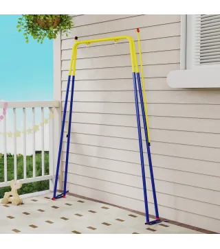 Estructura de Columpio Infantil Plegable con 2 Ganchos 4 Estacas Resistente para 50 kg Forma A 128x155x157 cm Azul