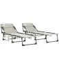 Set de 2 Tumbonas Plegables con Reposacabezas Bolsillo Lateral y Respaldo Reclinable en 5 Posiciones Blanco Crema