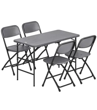 Conjunto de Mesa y Sillas Jardín con Mesa Plegable Ajustable de 55 a 74 cm y 4 Sillas Plegables para Terraza Gris
