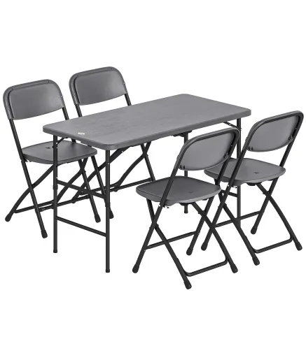 Conjunto de Mesa y Sillas Jardín con Mesa Plegable Ajustable de 55 a 74 cm y 4 Sillas Plegables para Terraza Gris