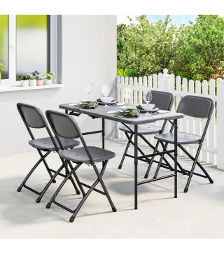 Conjunto de Mesa y Sillas Jardín con Mesa Plegable Ajustable de 55 a 74 cm y 4 Sillas Plegables para Terraza Gris