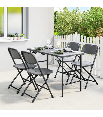 Conjunto de Mesa y Sillas Jardín con Mesa Plegable Ajustable de 55 a 74 cm y 4 Sillas Plegables para Terraza Gris