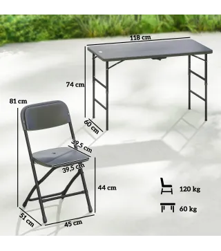 Conjunto de Mesa y Sillas Jardín con Mesa Plegable Ajustable de 55 a 74 cm y 4 Sillas Plegables para Terraza Gris
