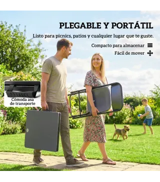 Conjunto de Mesa y Sillas Jardín con Mesa Plegable Ajustable de 55 a 74 cm y 4 Sillas Plegables para Terraza Gris