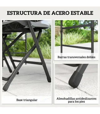 Conjunto de Mesa y Sillas Jardín con Mesa Plegable Ajustable de 55 a 74 cm y 4 Sillas Plegables para Terraza Gris