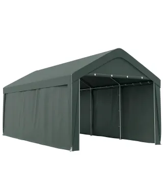 Carpa Garaje de Exterior 3x6 m con Tejido PE Resistente Estructura de Acero y Paredes Desmontables Gris Oscuro