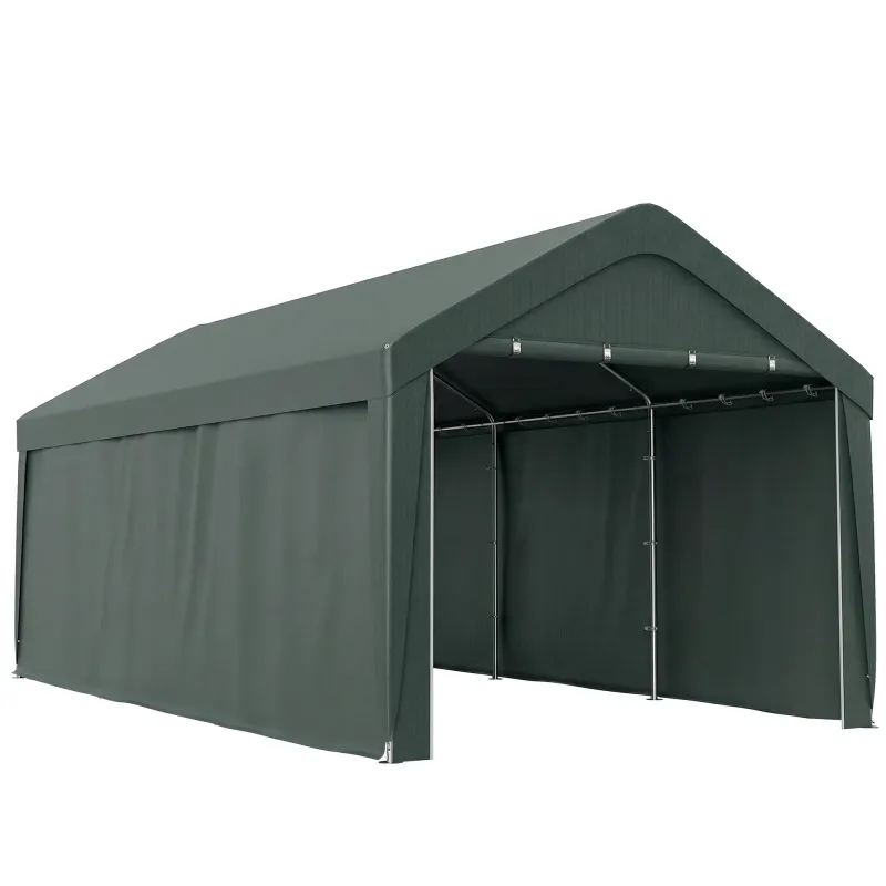 Carpa Garaje de Exterior 3x6 m con Tejido PE Resistente Estructura de Acero y Paredes Desmontables Gris Oscuro