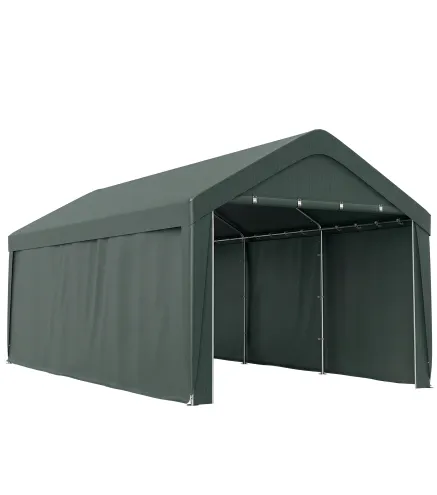 Carpa Garaje de Exterior 3x6 m con Tejido PE Resistente Estructura de Acero y Paredes Desmontables Gris Oscuro