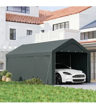 Carpa Garaje de Exterior 3x6 m con Tejido PE Resistente Estructura de Acero y Paredes Desmontables Gris Oscuro