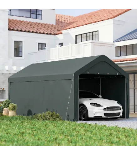 Carpa Garaje de Exterior 3x6 m con Tejido PE Resistente Estructura de Acero y Paredes Desmontables Gris Oscuro
