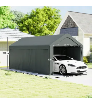 Carpa Garaje de Exterior 3x6 m con Tejido PE Resistente Estructura de Acero y Paredes Desmontables Gris Oscuro