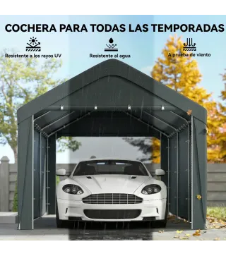 Carpa Garaje de Exterior 3x6 m con Tejido PE Resistente Estructura de Acero y Paredes Desmontables Gris Oscuro