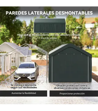Carpa Garaje de Exterior 3x6 m con Tejido PE Resistente Estructura de Acero y Paredes Desmontables Gris Oscuro