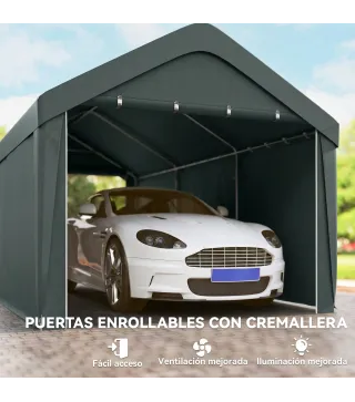Carpa Garaje de Exterior 3x6 m con Tejido PE Resistente Estructura de Acero y Paredes Desmontables Gris Oscuro