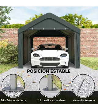 Carpa Garaje de Exterior 3x6 m con Tejido PE Resistente Estructura de Acero y Paredes Desmontables Gris Oscuro