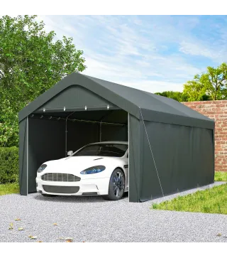 Carpa Garaje de Exterior 3x6 m con Tejido PE Resistente Estructura de Acero y Paredes Desmontables Gris Oscuro