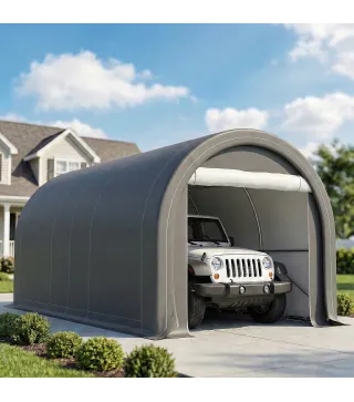 Garaje Exterior para Coche 3x5 m Impermeable con Tejido PE Resistente Marco de Acero Galvanizado UPF30+ Gris