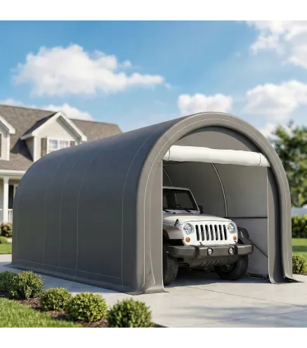 Garaje Exterior para Coche 3x5 m Impermeable con Tejido PE Resistente Marco de Acero Galvanizado UPF30+ Gris