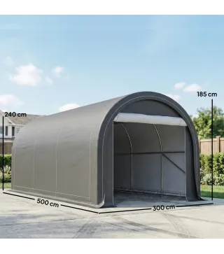 Garaje Exterior para Coche 3x5 m Impermeable con Tejido PE Resistente Marco de Acero Galvanizado UPF30+ Gris