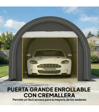 Garaje Exterior para Coche 3x5 m Impermeable con Tejido PE Resistente Marco de Acero Galvanizado UPF30+ Gris