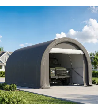 Garaje Exterior para Coche 3x5 m Impermeable con Tejido PE Resistente Marco de Acero Galvanizado UPF30+ Gris