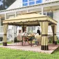 Cenador de Jardín 3,7x3 m con Doble Techo 4 Cortinas y Mosquitera Marco de Acero Orificios de Drenaje UV30+ Beige