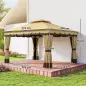 Cenador de Jardín 3,7x3 m con Doble Techo 4 Cortinas y Mosquitera Marco de Acero Orificios de Drenaje UV30+ Beige