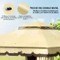 Cenador de Jardín 3,7x3 m con Doble Techo 4 Cortinas y Mosquitera Marco de Acero Orificios de Drenaje UV30+ Beige