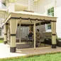 Cenador de Jardín 3,7x3 m con Doble Techo 4 Cortinas y Mosquitera Marco de Acero Orificios de Drenaje UV30+ Beige