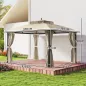 Carpa para Jardín con Techo Doble Cenador con Mosquiteras y Cortinas para Exterior Terraza 370x303x290 cm Beige