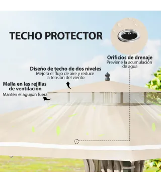 Carpa para Jardín con Techo Doble Cenador con Mosquiteras y Cortinas para Exterior Terraza 370x303x290 cm Beige