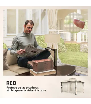 Carpa para Jardín con Techo Doble Cenador con Mosquiteras y Cortinas para Exterior Terraza 370x303x290 cm Beige