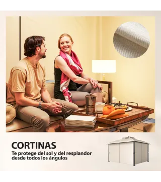 Carpa para Jardín con Techo Doble Cenador con Mosquiteras y Cortinas para Exterior Terraza 370x303x290 cm Beige