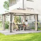 Carpa para Jardín con Techo Doble Cenador con Mosquiteras y Cortinas para Exterior Terraza 370x303x290 cm Beige