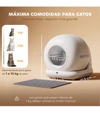 Arenero Gatos Autolimpiable 72L Extragrande Control por APP Control de Olores y Ruido Sensores de Seguridad Alfombrilla