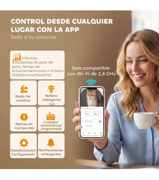 Arenero Gatos Autolimpiable 72L Extragrande Control por APP Control de Olores y Ruido Sensores de Seguridad Alfombrilla