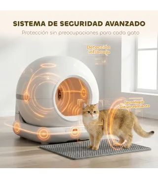Arenero Gatos Autolimpiable 72L Extragrande Control por APP Control de Olores y Ruido Sensores de Seguridad Alfombrilla