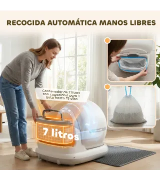 Arenero Gatos Autolimpiable 72L Extragrande Control por APP Control de Olores y Ruido Sensores de Seguridad Alfombrilla