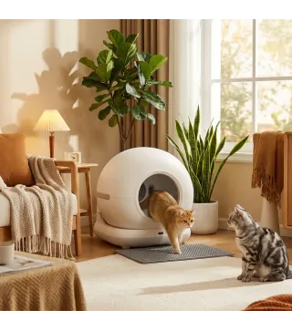 Arenero Gatos Autolimpiable 72L Extragrande Control por APP Control de Olores y Ruido Sensores de Seguridad Alfombrilla