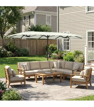 Sombrilla Doble de Jardín 4,6x2,6 m con Manivela Manual Protección UV50+ Funda Resistente al Agua Blanco Crema