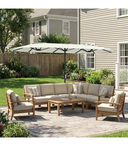 Sombrilla Doble de Jardín 4,6x2,6 m con Manivela Manual Protección UV50+ Funda Resistente al Agua Blanco Crema