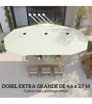 Sombrilla Doble 4,6x2,6 m con Manivela y Protección UV50+, Blanco Crema