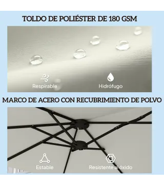 Sombrilla Doble 4,6x2,6 m con Manivela y Protección UV50+, Blanco Crema