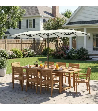 Sombrilla Doble 4,6x2,6 m con Manivela y Protección UV50+, Blanco Crema