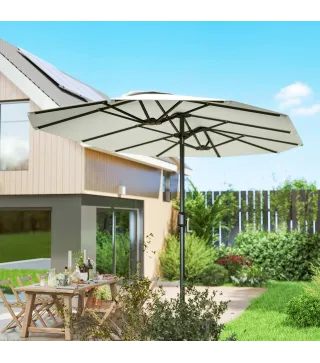 Sombrilla Doble 4,6x2,6 m con Manivela y Protección UV50+, Blanco Crema