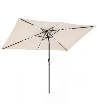 Sombrilla con 24 Luces LED Solares e Inclinación Ajustable, Crema