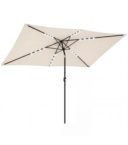 Sombrilla con 24 Luces LED Solares e Inclinación Ajustable, Crema