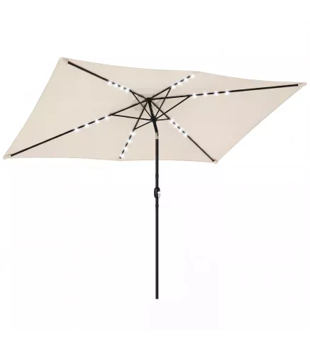 Sombrilla con 24 Luces LED Solares e Inclinación Ajustable, Crema