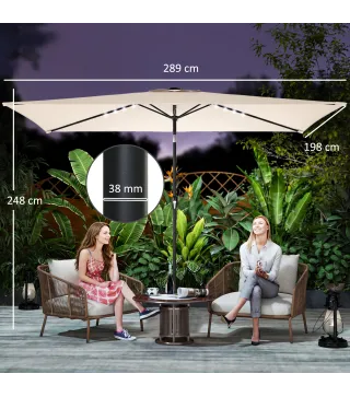 Sombrilla con 24 Luces LED Solares e Inclinación Ajustable, Crema