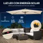 Sombrilla de Jardín con 24 Luces LED Solares Dosel Inclinable Poste Metálico 2,9x2,5 m Crema